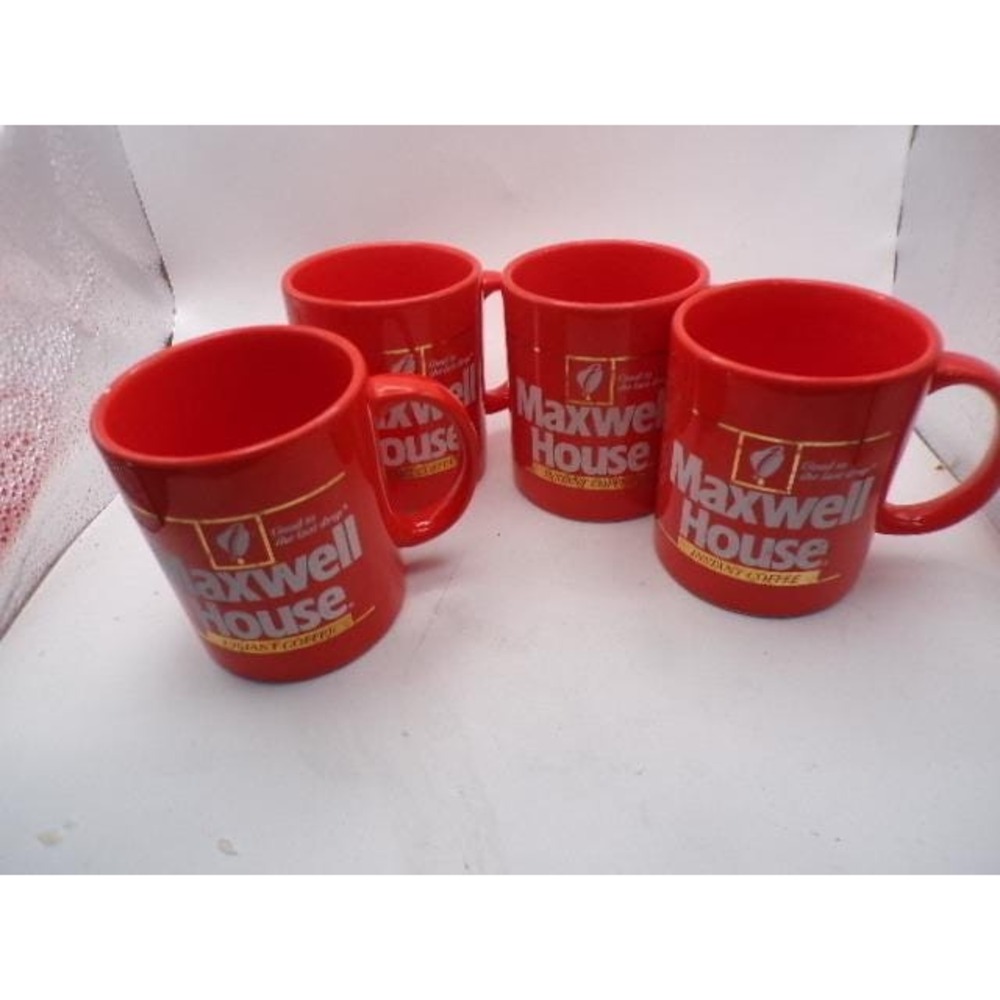 Vintage Maxwell House Instant Coffee Mugs‎ Set of 4 Red Ceramic Japan Good Last